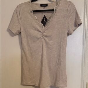 Beige Ribbed Short Sleeve Top